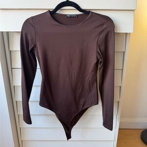 Zara Brown Long Sleeve Bodysuit M